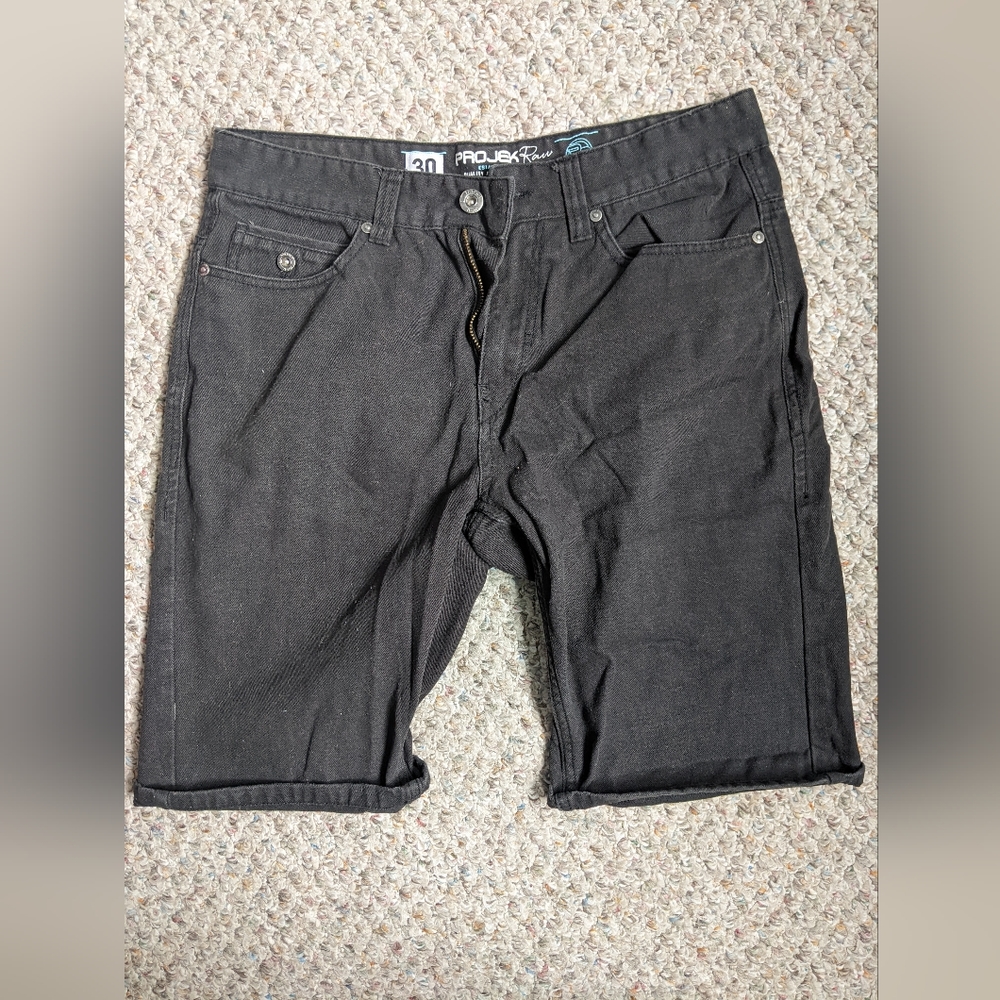 Washed black jean shorts